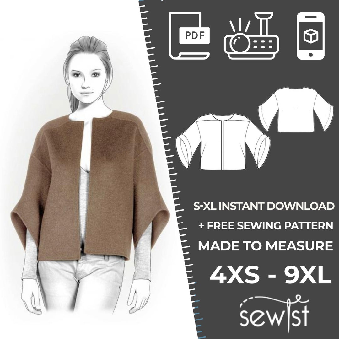 4114 Jacket Sewing Pattern PDF Download, S-M-L-XL or Free Made to ...