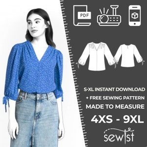 2578  Women's Blouse Sewing Pattern PDF - S,M,L,XL/ Custom Size - Wedding, Prom, Office, Summer, Party, Simple Guide, Plus Sizes Petite-Tall