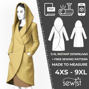 2523 PDF Coat Sewing Pattern - S-M-L-XL or Made to Measure Sewing Pattern PDF Download