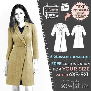 2570 Coat Sewing Pattern PDF Download, S-M-L-XL or Free Made to Measure ...