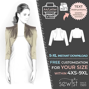 4159 Bolero PDF Schnittmuster - S-M-L-XL oder Maß Schnittmuster PDF Download