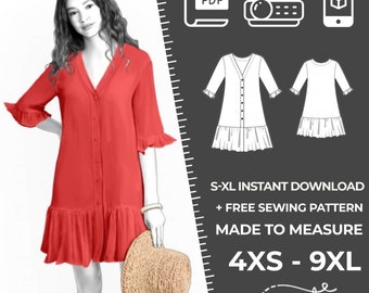 2552 Tunic Sewing Pattern PDF - S-M-L-XL or Made to Measure Sewing Pattern PDF Download Royalty Free for Personal, Commercial Use