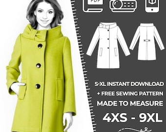 4248 Coat Sewing Pattern PDF - S-M-L-XL or Made to Measure Sewing Pattern PDF Download Royalty Free for Personal, Commercial Use