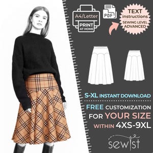 2066 Skirt with shaped yoke - S-M-L-XL or Made to Measure Sewing Pattern PDF Download