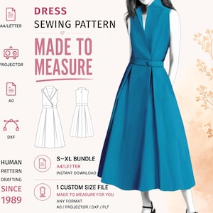 Sleeveless Faux Wrap Dress Sewing Pattern PDF · Shawl Collar · S–XL + Custom Size
