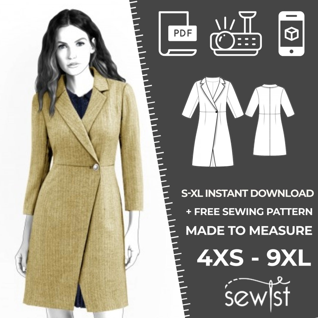 2570 Coat Sewing Pattern PDF Download, S-M-L-XL or Free Made to Measure ...