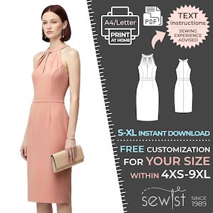 2723 Damenkleid Schnittmuster PDF - S, M,L,XL / Custom Size - Elegante Hochzeit, Büro, Sommerkleid, Simple Guide, Plus Sizes Petite-Tall