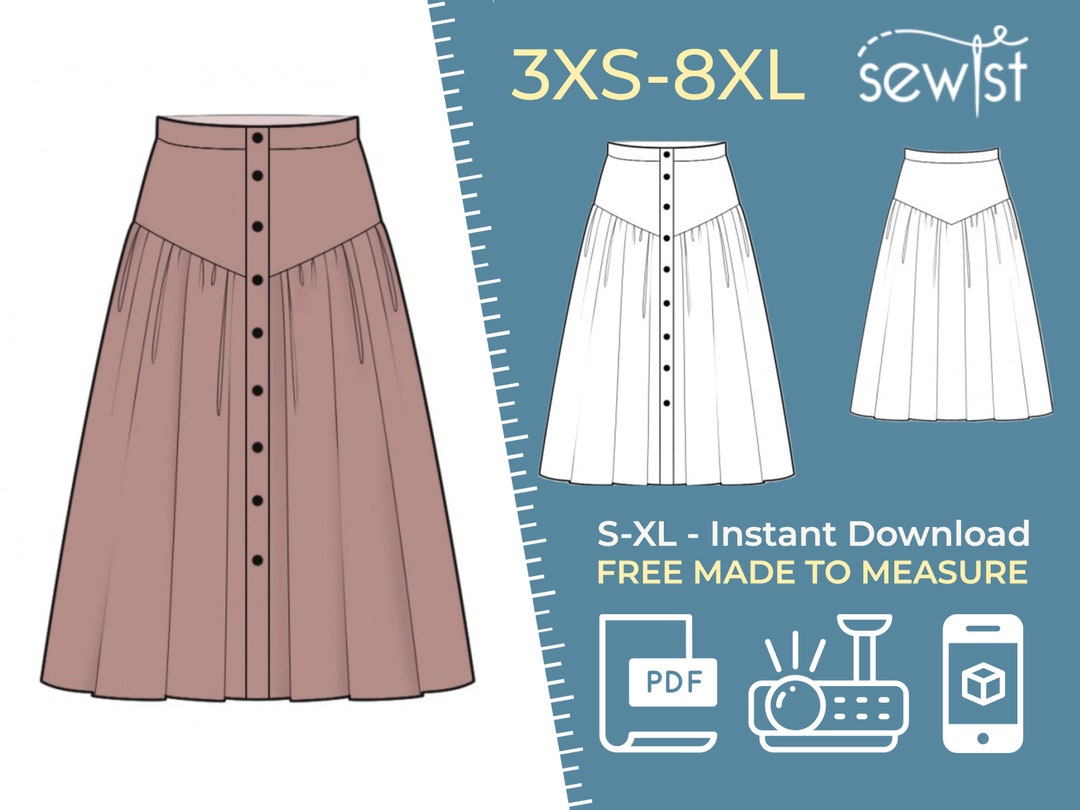 2079 Skirt S-M-L-XL or Made to Measure Sewing Pattern PDF - Etsy