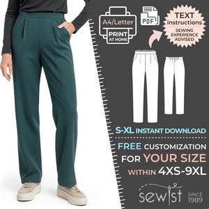 2222 Pants with Elastic Waistband- Women Sewing Pattern S-M-L-XL A4/Letter PDF Download+1 Made to Measure Sewing Pattern In Your Size/Format