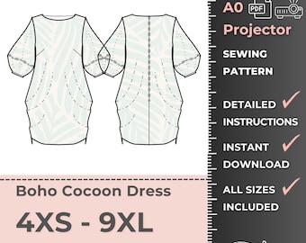 V-neck Maxi Dress, Women Dress Sewing Pattern, Sizes 4XS-9XL