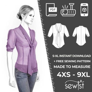 4286 Blouse Sewing Pattern PDF Download, S-M-L-XL or Free Made to Measure Personalization, Royalty Free Personal or Commercial Use