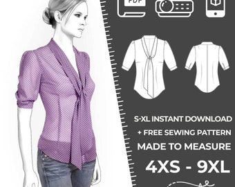 4286 Blouse Sewing Pattern PDF Download, S-M-L-XL or Free Made to Measure Personalization, Royalty Free Personal or Commercial Use
