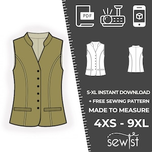 2451 Vest Sewing Pattern PDF Download, S-M-L-XL or Free Made to Measure Personalization, Royalty Free Personal or Commercial Use