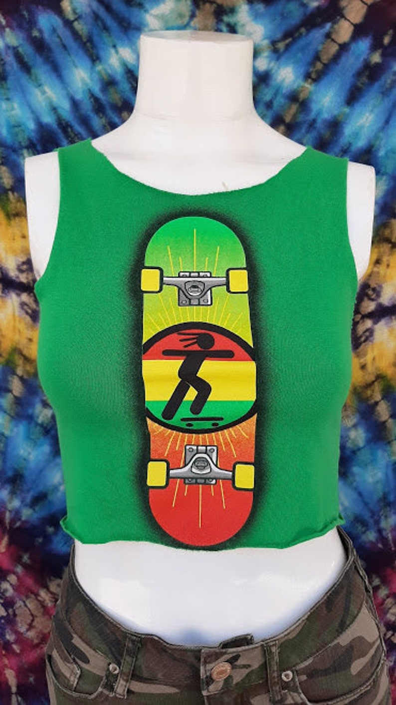 90/'s Rasta Man Skateboard Cutoff Cropped Tank Top