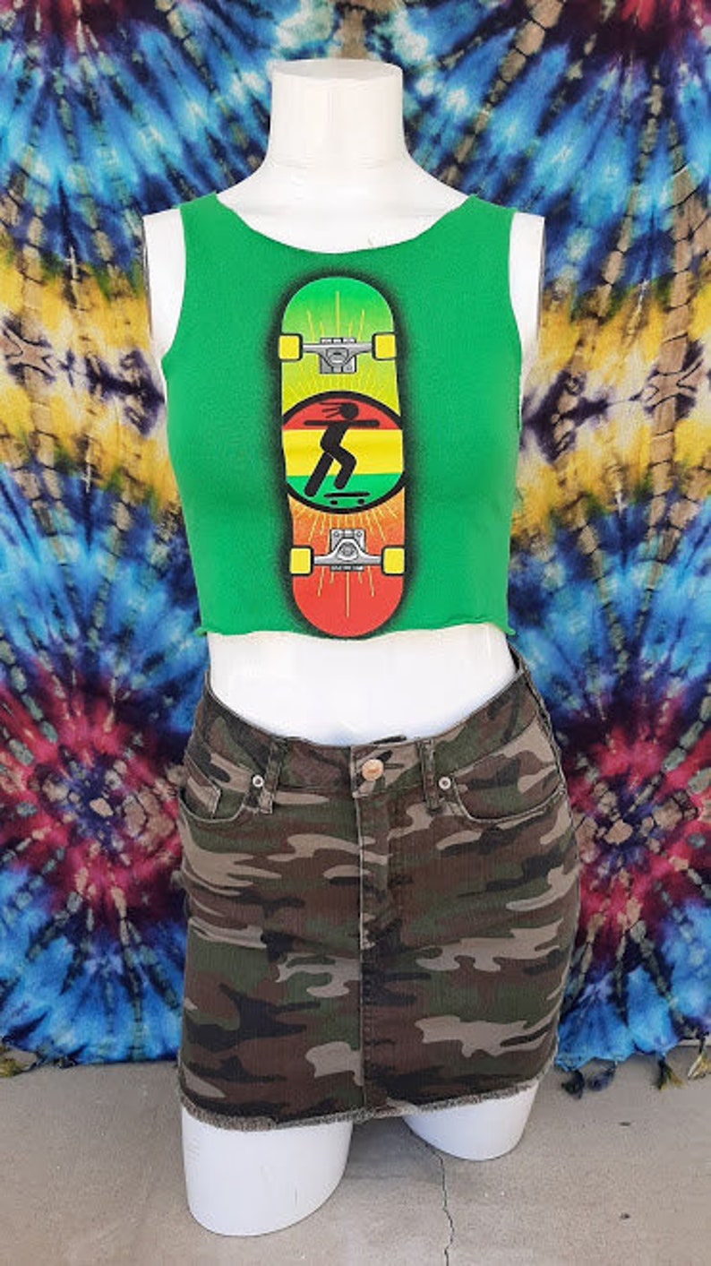 90/'s Rasta Man Skateboard Cutoff Cropped Tank Top