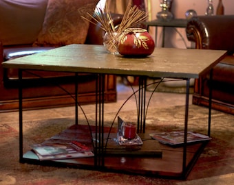 Wrought Iron and Stone Coffee Table