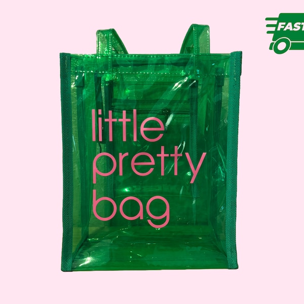Little Pretty Bag Neon Clear PVC Small Hand-Carry Tote Bag Pink and Green AKA Gift AKAversary Soror Gift Founders’ Day