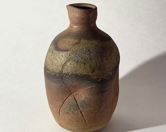 Wood fired sake bottle, earthy and elegant.