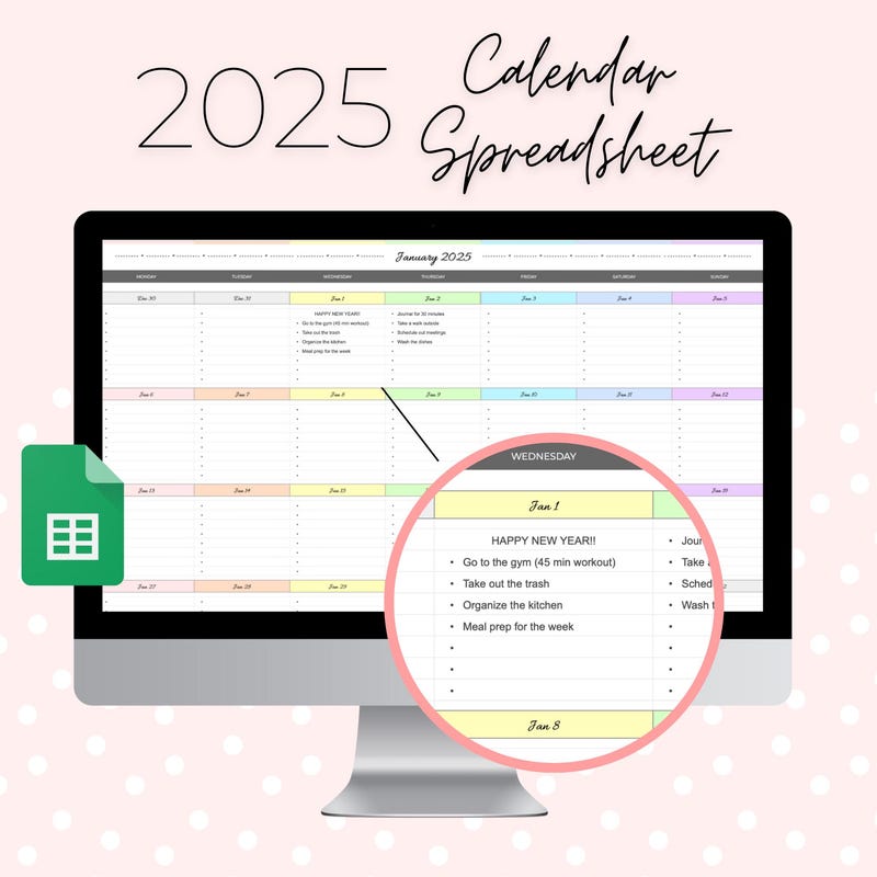 Google Spreadsheet Calendar Template 2025 Etsy New Zealand