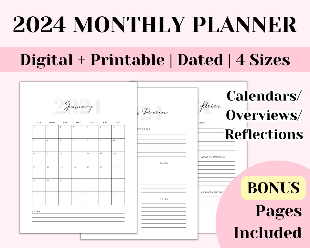2024 Monthly Planner 2024 Monthly Calendar 2024 Calendar 2024 Planner ...