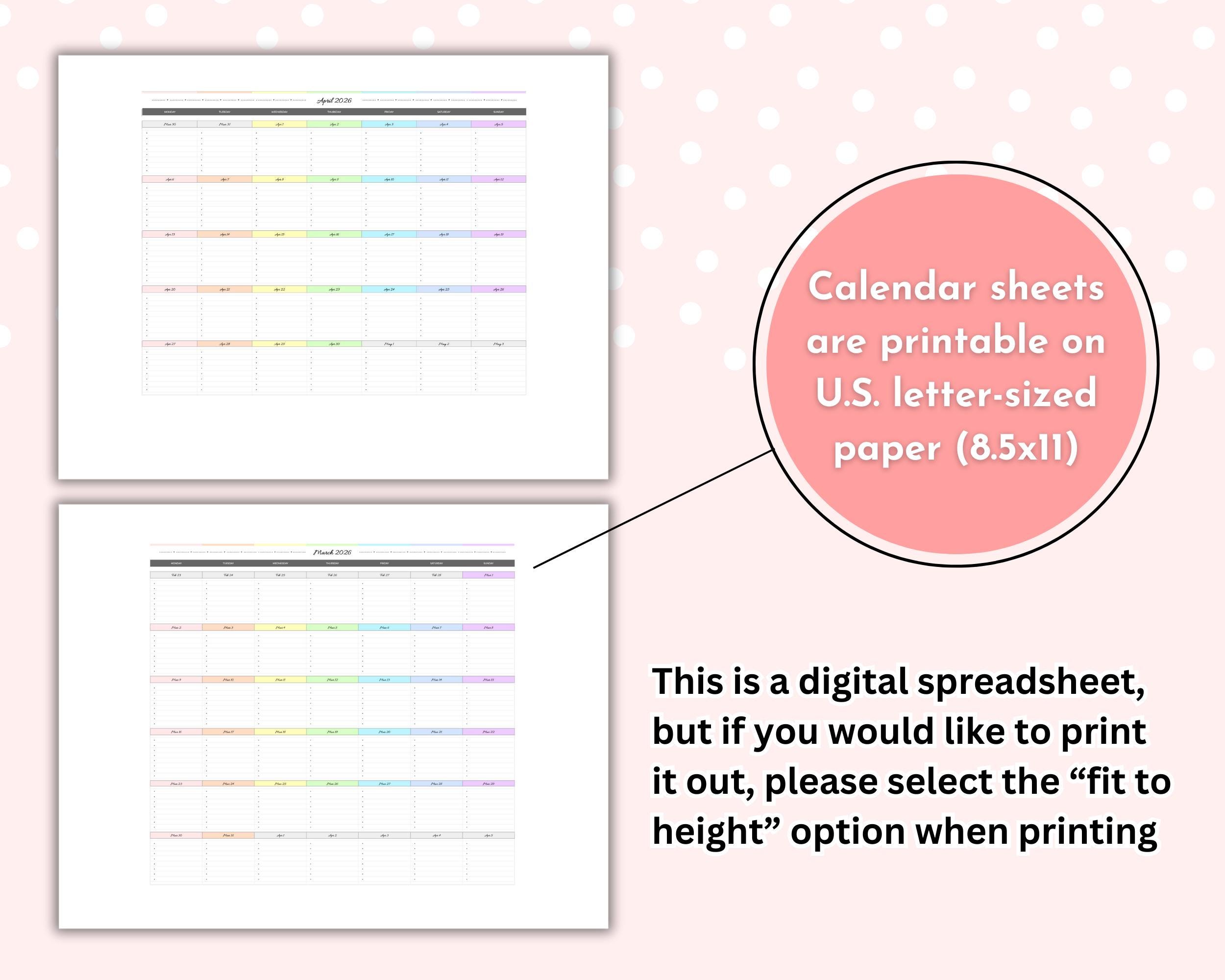 2026 Digital Calendar Spreadsheet Google Sheets Planner Template ...