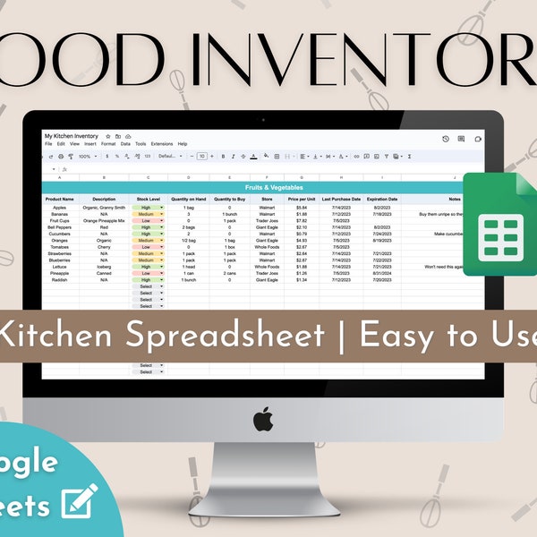 Food Inventory Kitchen Inventory Pantry Inventory Food Tracker Grocery List Template Grocery Shopping List Kitchen Pantry Organization