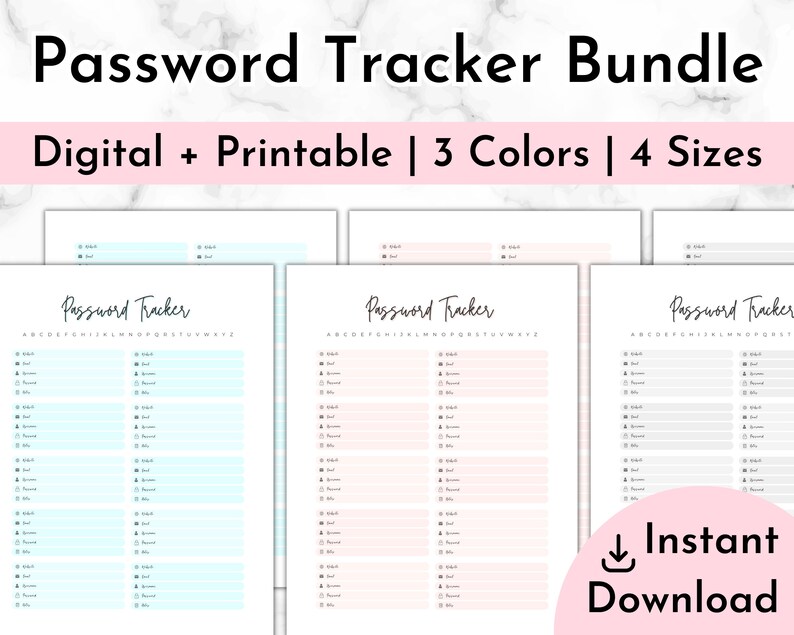 Password Tracker Printable Password Log Printable Password Keeper ...