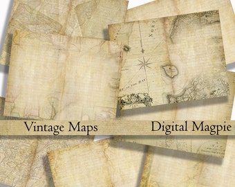 printable diy journal pages Vintage Maps digital paper pack grunge shabby travel journal collage sheet journaling instant download scrapbook