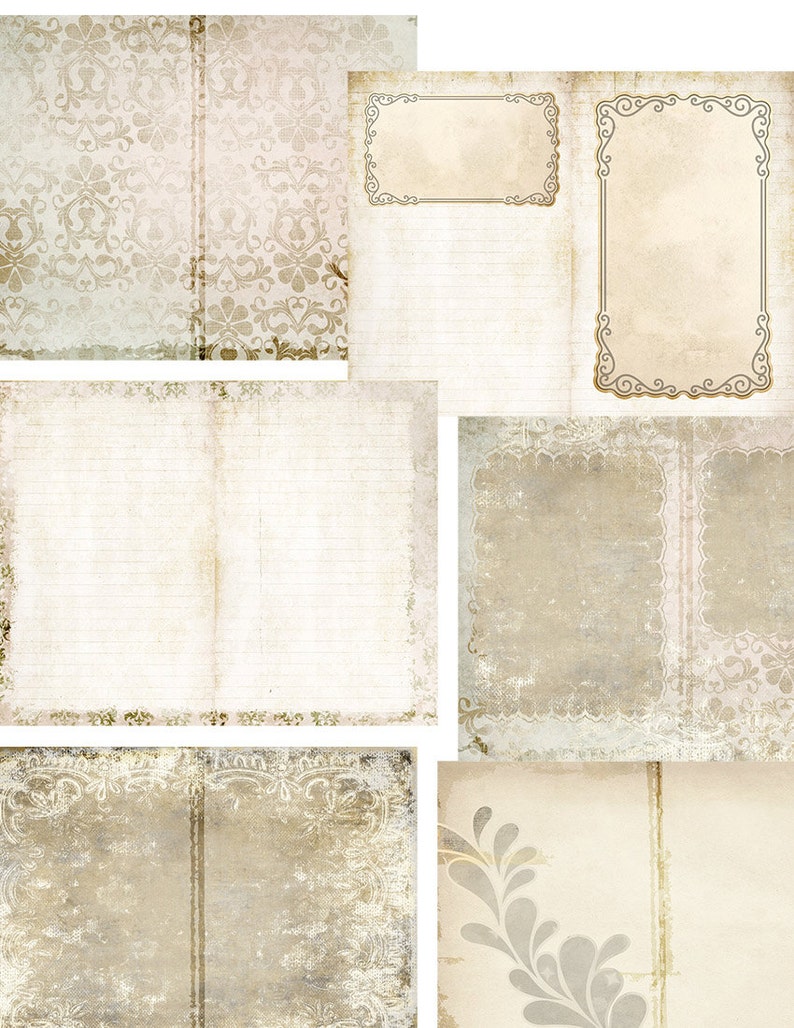 White printable diy journal pages digital paper pack shabby | Etsy
