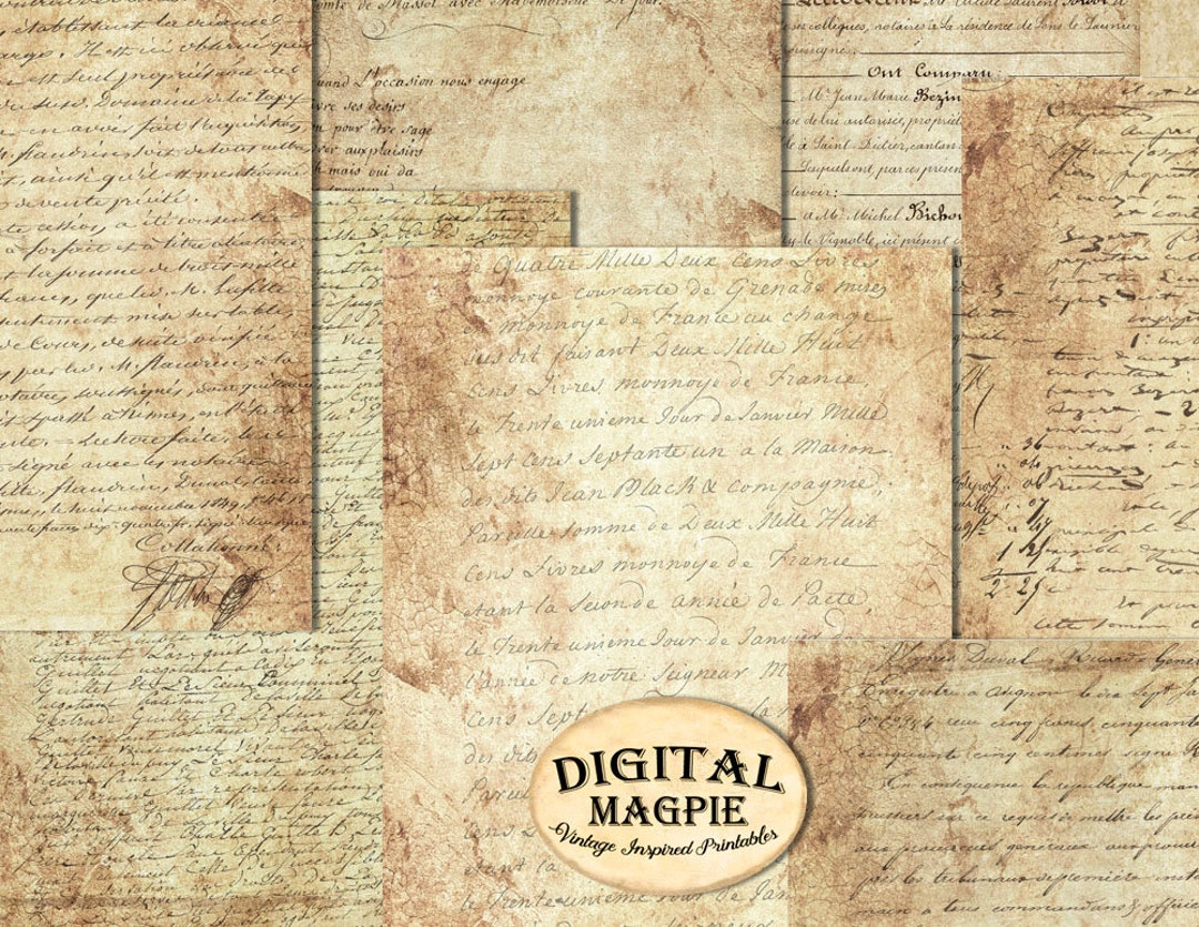 Antique French Script Digital Paper Pack Printable Scrapbook Old Paper ...