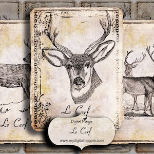 digital download shabby printable deer tag ATC 2.5 x 3.5 inch vintage image download for craft and scrapbooking