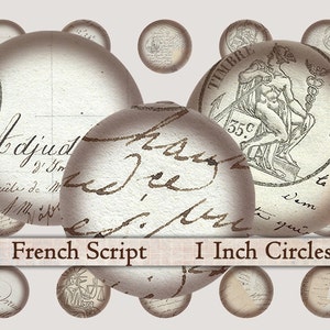 1 Inch Circles Digital Collage Sheet Vintage French Script Bottle Cap ...
