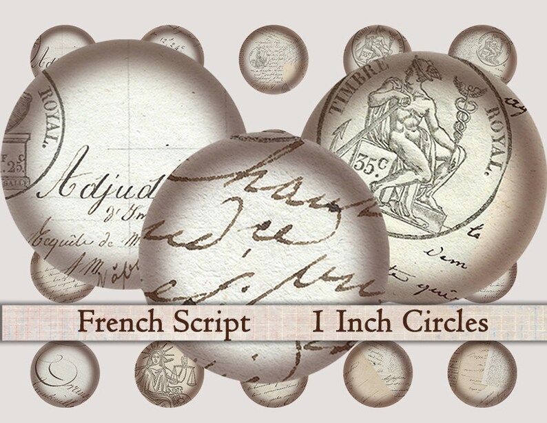 1 Inch Circles Digital Collage Sheet Vintage French Script Bottle Cap ...