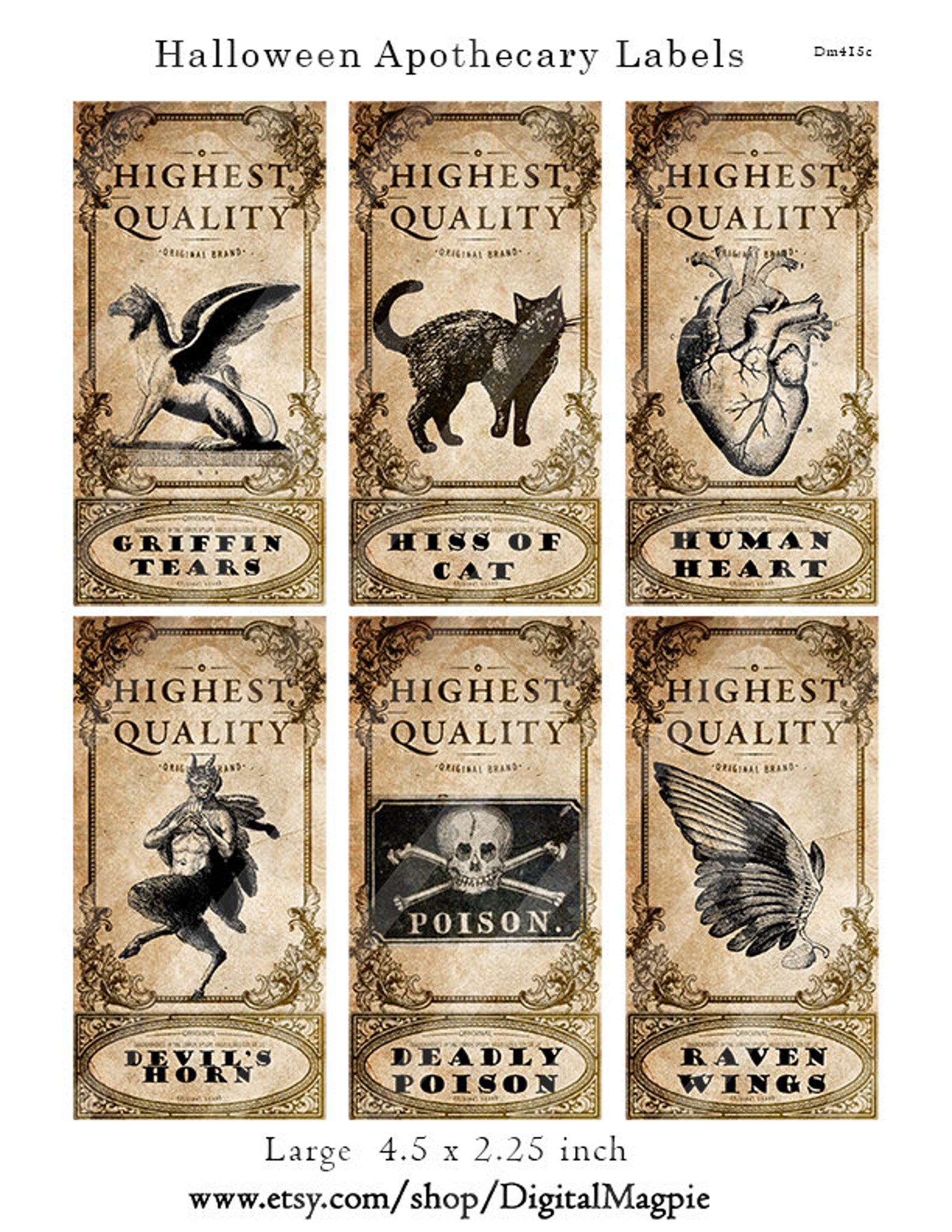 Halloween Vintage Apothecary 18 Large Labels Tags for Jars Bottles and ...