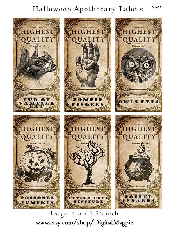 Halloween Vintage Apothecary 18 Large Labels Tags for Jars Bottles and ...