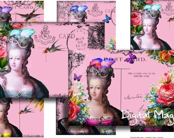 Dear Marie - postcards - digital collage sheet - 6x4 ich - printable download - marie antoinette