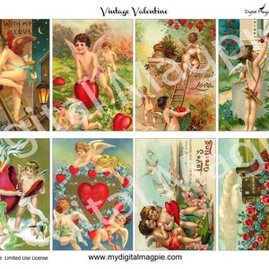 Vintage Valentine digital collage sheet printable cherubs ATC tags download 2.5 x 3.5 inch digital paper craft images valentine&#39;s day