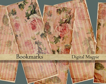 printable bookmark digital collage sheet instant download roses grunge reader book lover gift vintage shabby diy bookmarks 6 x 2 inches