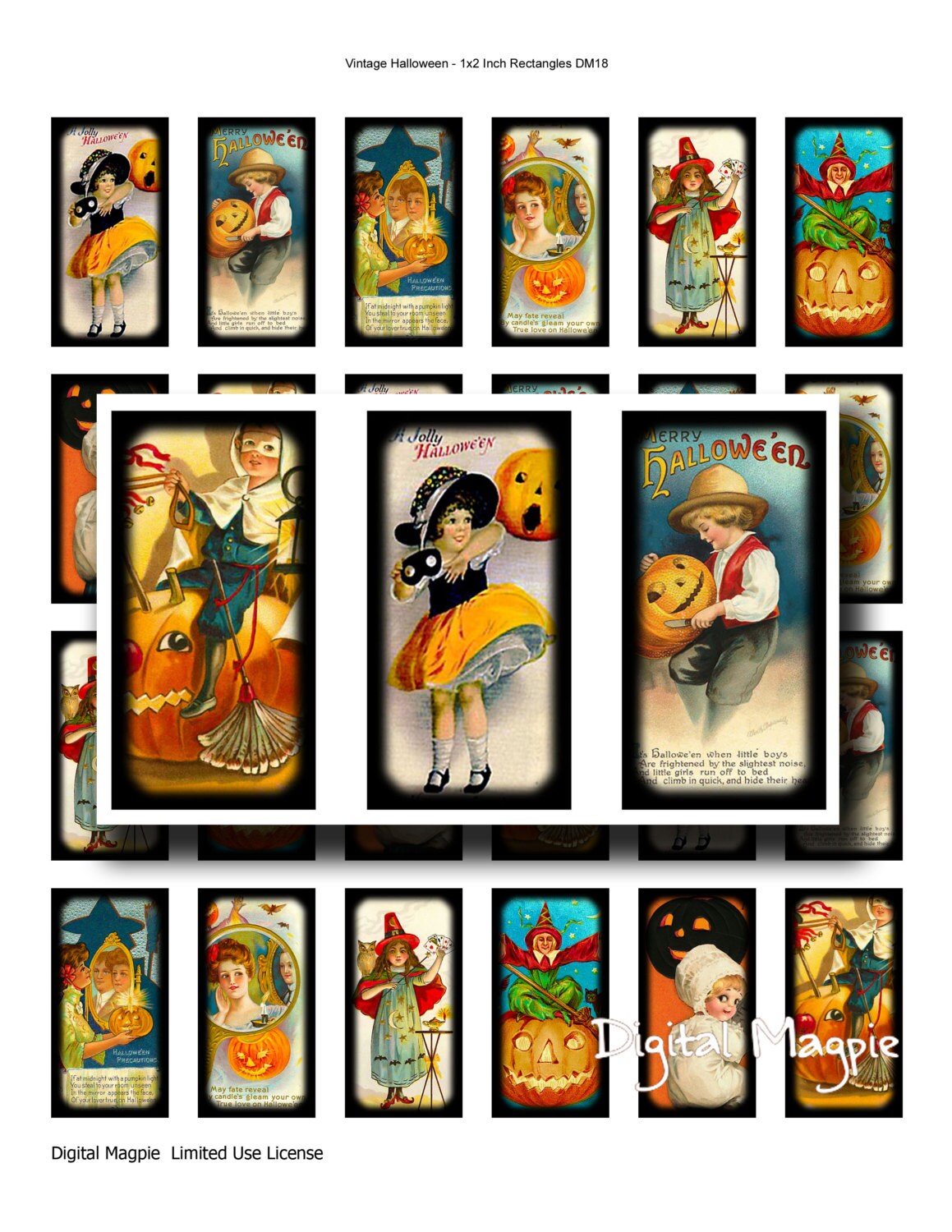 Digital Collage Sheet Halloween Vintage Domino 1x2 Inch | Etsy