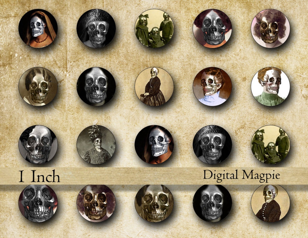 1 Inch Halloween Circles Skull Face Digital Collage Sheet Pendant ...
