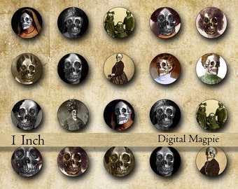 1 inch Halloween circles Skull Face digital collage sheet pendant images printable craft instant download