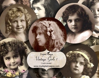 digital collage sheet 1 inch circles bottlecap images vintage children girls instant download round pendant images