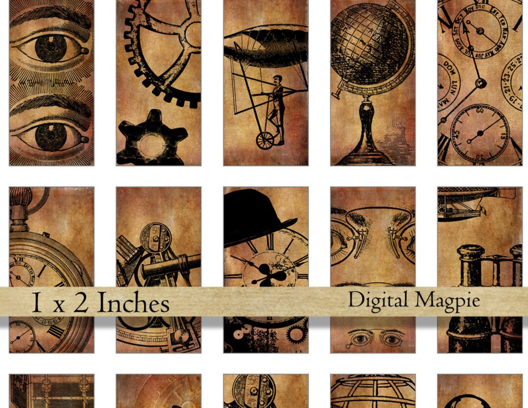 1 X 2 Inch Printable Steampunk Images Digital Collage Sheet for Jewelry ...