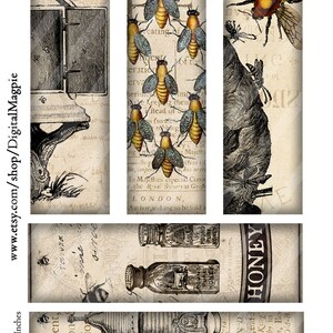 Printable Bookmark Stocking Stuffer Digital Collage Sheet Bees Honey ...