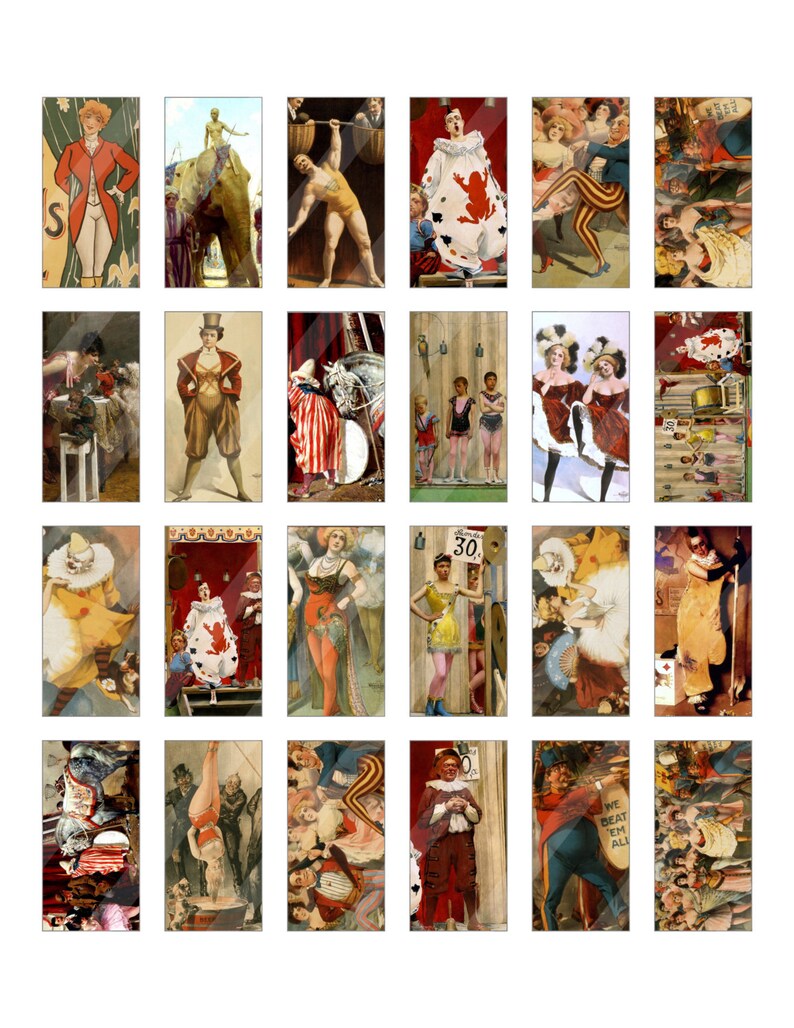 Circus Digital collage sheet domino 1 x 2 inch Vintage Circus printable clown animals images instant download for pendants jewelry