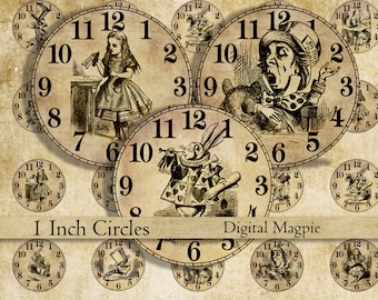 Alice 1 inch circles bottle cap Alice In Wonderland digital collage sheet pendant images printable circles jewelry download