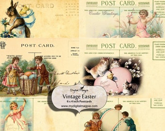 Easter vintage digital collage sheet Victorian ephemera postcards  printable download 6 x 4 inch craft scrapbook paper