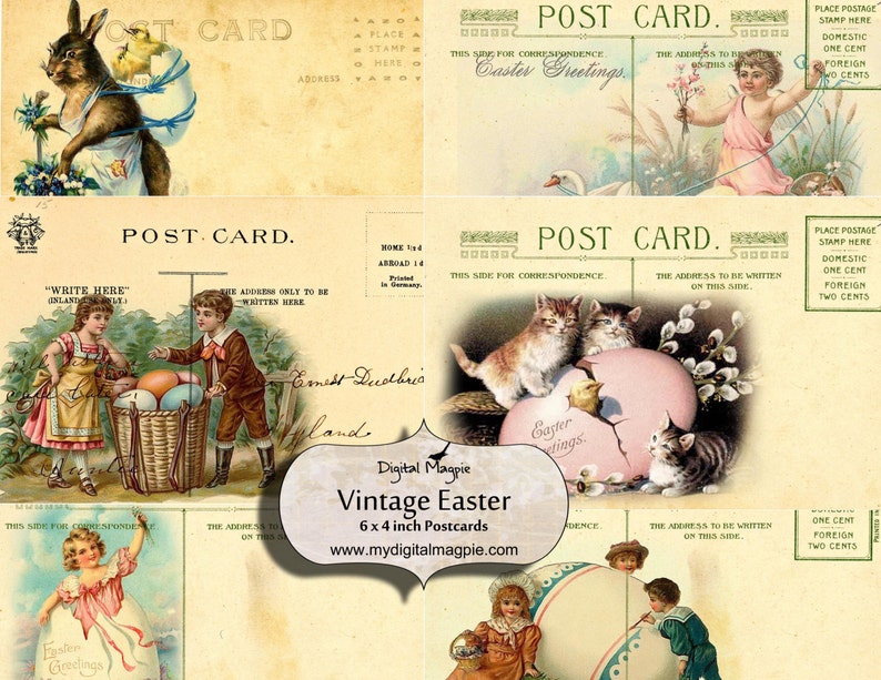 vintage easter postcards digital collage sheet printable download 6 x 4 inch craft scrapbook paper