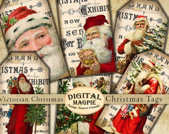 Victorian Christmas gift tags Santa children vintage printable hang tags digital download  instant download scrapbook journal ephemera