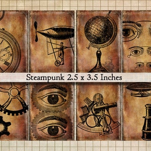 steampunk ATC digital printable vintage images instant download grungy digital paper collage sheet 2.5 x 3.5 for scrapbooks and crafts
